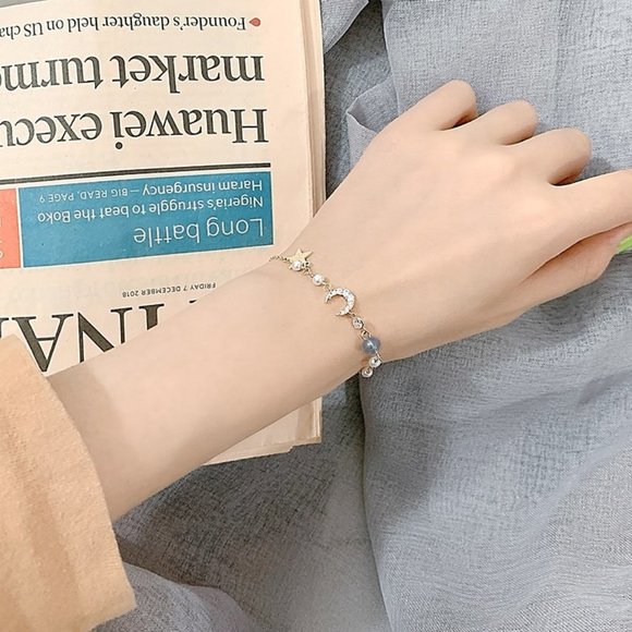 NEW Gold Diamond Moonstone Pearl Star Bracelet - Picture 3 of 9